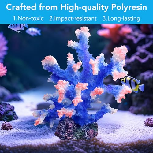 Premium Coral Reef Ornament - Lifelike Artificial Coral Decor for Saltwater & Freshwater Aquariums | Hand-Painted Blue, Aquarium-Safe Polyresin (5.7"×5.1"×6.3") - color: Blue