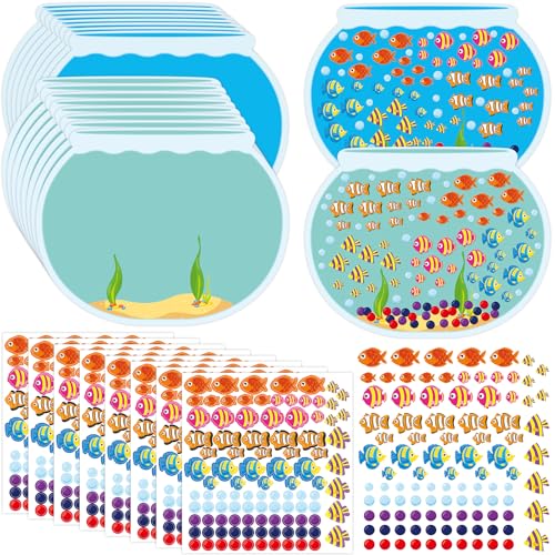 Fancy Land 16 Make Your Own Fish Tank Stickers with Cardboard Backgrounds 14.2 X 11 Inch Summer School Kids Classroom Project Party Activities Graduation End of Year