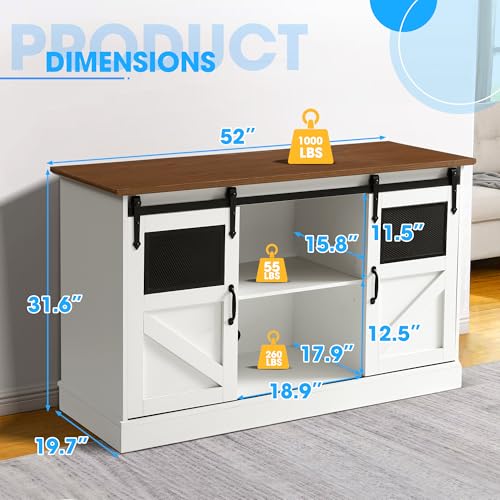 55-75 Gallon Fish Tank Stand with Sliding Barn Doors & Power Outlet, Heavy Duty Aquarium Stand with Cabinet Storage for 2 Fish Tank/Turtle Tank/Reptile Terrarium Accessories, 1260LBS (White) - color: White