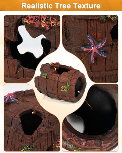 TRUVIC Fish Tank Decorations - Aquarium Cave Decor, Resin Hollow Tree Trunk Reptile Hide & Betta Log Hideout for 20 Gallon Tank, Fish Accessories Shelter Cave - color: Wooden Barrel