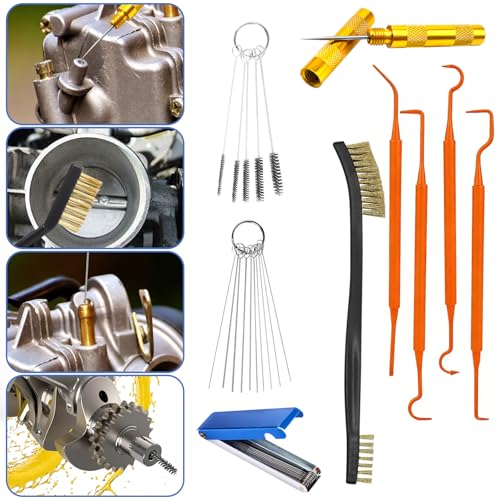 9Pcs Carburetor Cleaning Tool, Professional Carb Jet Cleaning Kit & Welding Tip Cleaner with Stainless Steel Needles, Hooks & Brushes for ATV Motorcycle Chainsaw & Welder - color: D-Style-9PCS