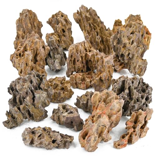 Unocho Aquarium Rocks Natural Dragon Stone Seiryu Rocks 20lb Fish Tank Rocks for Aquariums Landscaping Model Tank Decoration Paludarium Amphibian Enclosures(2-8 inches) - size: 20LB(2-8 inches)