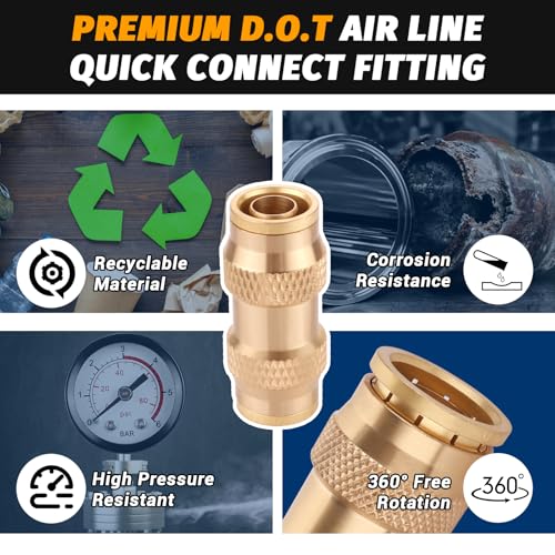 5PCS 1/2" Air Brake Line Fitting, (Half an inch) DOT Brass Push in Fitting, Quick Push to Connect Union Fittings Air Brake Union 1/2" Tube OD for Trucks Trailers and Industrial Use - color: 5PCS-DOT Push-to-Connect, size: 1/2" Od