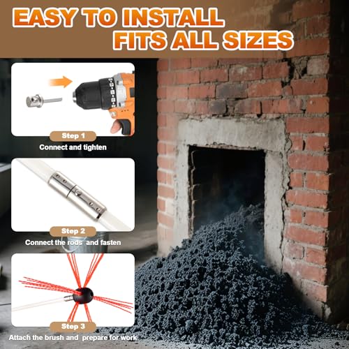 Bluesea 30 Feet Chimney Sweep Kit, Ergonomic Chimney Cleaning Kit, Extends Up to 30 Feet, Chimney Cleaner, Chimney Cleaning Tools, Chimney Cleaning System with Strong Brush, 9 Flexible Chimney Rods - size: 30 Feet