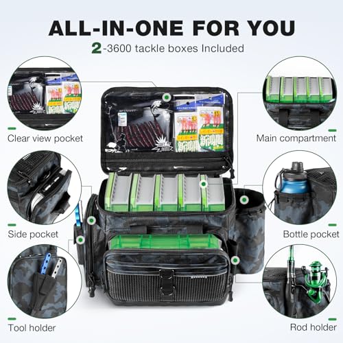 Ghosthorn Fishing Tackle Bag 3600 and 3700 Tackle Trays Lure Box Waterproof Tackle Box Organizer Removable Dividers for Lures Storage - style: Tackle Bag &3600 (2 Packs)