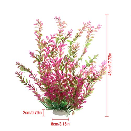 18 Inch Artificial Aquarium Plants, Red Rhodo Plastic Fish Tank Decorations, Safe for Freshwater & Saltwater, Non-Toxic Stone Base Ornament for Betta Fish Tank - color: Red
