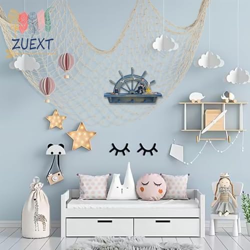 ZUEXT Beige Decorative Fishing Net 5x10 ft, Large Picture Fish Net 3mm Thick, Wall Photo Hanging Fishnet Table Runner for Nautical Mermaid Pirate Ocean Themed Hawaii Beach Under the Sea Party Decorations - color: Beige White, size: 5 ft x 10 ft - 1 Pack
