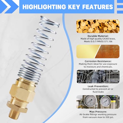 3/8” Hose x 1/4” Male Connector with Spring Guard, Dazakoot 2 Pack Air Brake Hose End Fitting with 2 Pack 3/8” Sleeve Tube - size: 3/8" Hose X 1/4" Male, style: 4PCS KIT