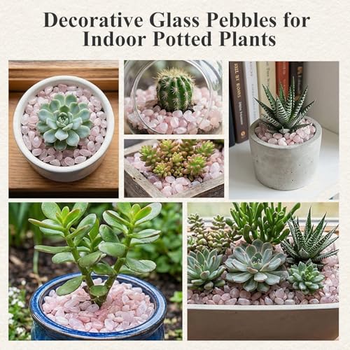 JOHOUSE Rose Quartz Crystals, 1lb Pink Crushed Rose Quartz Chips Bulk Tumbled Stones Irregular Shaped Succulent Pebbles Decorative Rocks for Aquarium Fish Tank Vase Filler DIY Crafts Indoor Plants - color: Pink