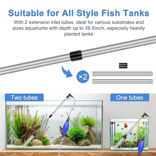 fishkeeper Quick Aquarium Siphon Pump Gravel Cleaner - 256GPH Adjustable Powerful Fish Tank Vacuum Gravel Cleaning Kit for Aquarium Water Changer, Sand Cleaner, Dirt Removal - size: Large