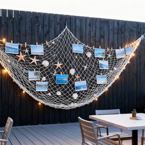 2 Pack Natural Fish Net Decorations for Party, Natural Cotton Hawaiian Party Fishing Net Decorative, Nautical Themed Cotton Fishnet Under The Sea Pirate Ocean Beach Halloween Decor