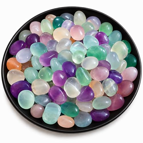 Polished Fluorite Crystal Bulk - 0.5" Colorful Tumbled Stone Chips Rocks, 10 oz Crushed Sea Glass Vase Filler Small Stones for Healing, Reiki, Crafting, Home Decor - color: Fluorite, size: 0.5"