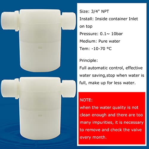 Water Float Valve, Water Level Control Water Tank Traditional Float Valve Upgrade 2 PCS(3/4", side inlet) - color: side inlet, size: 3/4" to 3/4"