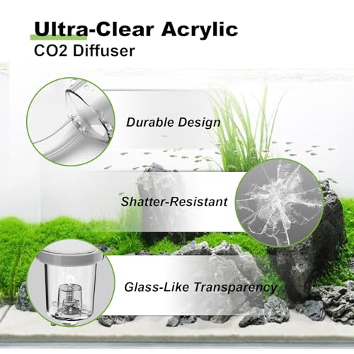 FZONE Acrylic Aquarium CO₂ Diffuser with Built-in Check Valve & Bubble Counter, Syringe & Suction Cup – Fine Bubble CO₂ Delivery for Planted Tanks (L-33mm) - size: L-33mm