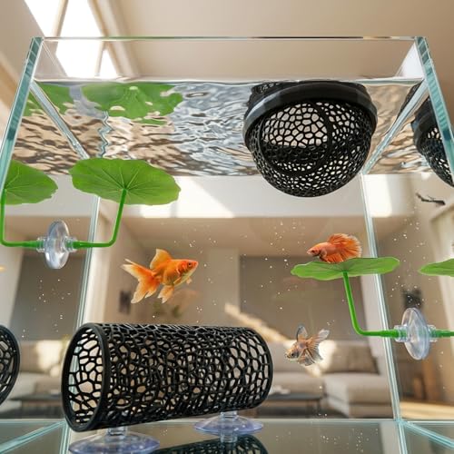 Betta Hammock, 5-Piece Set with Floating Betta Hide and Betta Fish Enrichment Toys, Aquarium Decor for Betta Fish Stress Relief and Natural Exploration, Includes Tunnel and Floating Bed