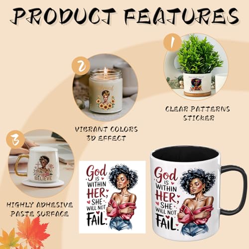 UV DTF Cup Wraps, 4 Sheets Black Women 16oz Glass Cups, Clear Transfer Stickers for Tumblers and Bottles, Assorted Pattern Set - style: Black Women