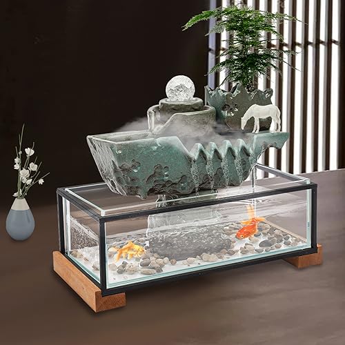 Desktop Water Fountains Indoors with LED Light, Rockery and Aquariums Water Fall Indoor for Living Room Office Decor (Style C) - style: style C
