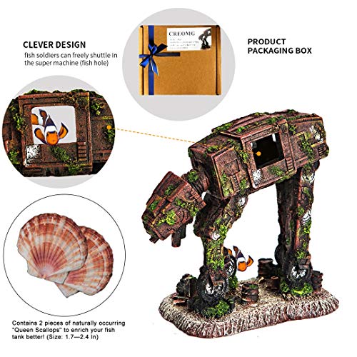Fish Tank Decorations, Multi Design Optional, Resin Aquarium Ornament, Creative Betta Fish Hide Cave for Aquarium Decorations, Wine Barrel，Robot Dog, Wood House, Castle, HobbitOr More - color: At-at Medium