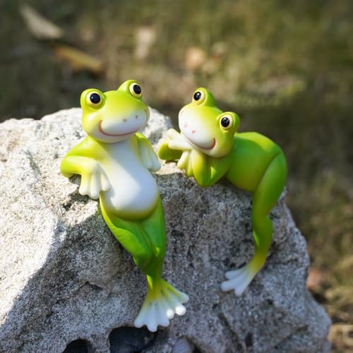 2PCS Frog Figurines Plant Garden Statue Ornament, Funny Plant Decoration for Bonsai Succulents Aquariums Home Pots, Creative Gift for Plant Parents (2 Unique Styles) - style: Frog2