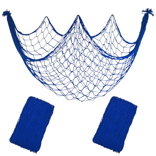 2 Pack Fish Net Decorations, 80x40 Inch Navy Blue Fishing Net Decor for Under The Sea Hawaiian Beach Theme Party, 3mm Thick Natural Cotton Versatile Nautical Netting for Party Wall Table Ceiling Decor - color: Dark Blue, size: Large - 2 Pack