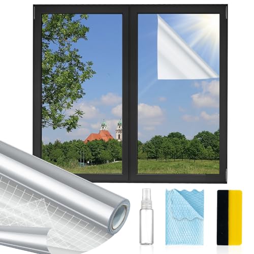 MAGIDEKOR Window Privacy Film One Way, Reflective Mirror Window Film Daytime Privacy, UV Sun Blocking Heat Control Static Cling, Window Tint for Home Office - 23.6 Inch X 6.5 Feet - color: One Way - Silver, size: 23.6 Inch X 6.5 Feet