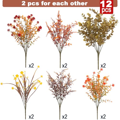 Hananona 12 Pcs Artificial Fall Flowers Outdoor, Faux Artificial Plants UV Resistant Plastic Autumn Flower for Hanging Planter Front Door Porch Window Home Decor (12, Orange) - color: Orange