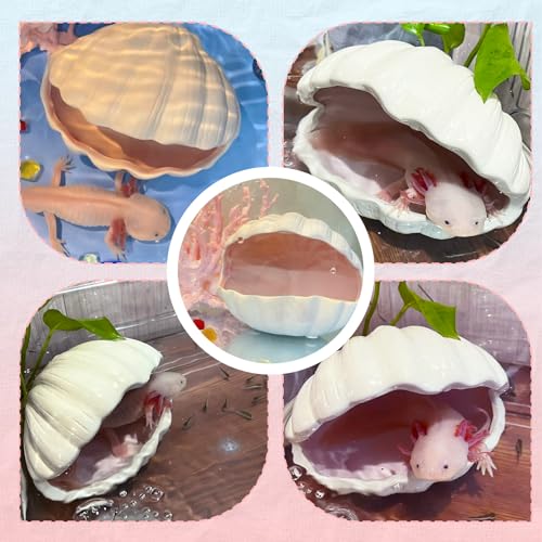 Axolotl Hide Shell Shape Ceramic Fish Tank Cave, Double Sided Glaze, Fish Tank Decor Shelter for Small Pet Frog Fish Betta (Extra Large, Pink)