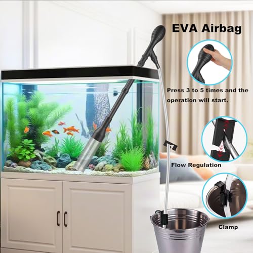 Carefree Fish Aquarium Gravel Cleaner 6Ft Hose Fish Tank Water Changer Gravel Vacuum Adjustable Length ABS(for 20~100Gal Tank) - size: L(20~100Gal)