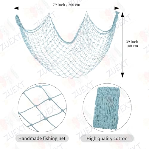ZUEXT Fish Netting Decoration Light Blue 80x40 Inch, 2 Pack Large Picture Fish Net,Wall Photo Hanging Fishnet for Nautical Mermaid Pirate Ocean Theme Hawaii Beach Under The Sea Party Decoration - color: Light Blue, size: 80" x 40" - 2 Pack