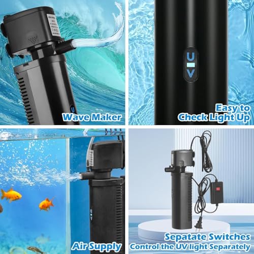 Aquarium Large 75-200 Gallon Fish Tank Filter U-V Dual Spout 600GPH Silent Canister Internal Filter Cold Plunge Tub Koi Pond Filter, Green Clean Machine Deodorization for Saltwater Freshwater - size: P10F-New (75-300 Gal)