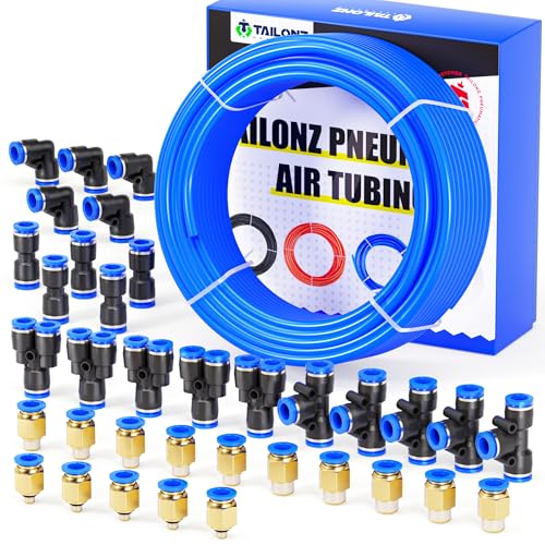 TAILONZ PNEUMATIC Blue 4mm or 5/32 inch OD 2.5mm ID Polyurethane PU Air Hose Pipe Tube Kit 32 Meter 100ft - color: Blue, size: 4mm OD/100ft/32m