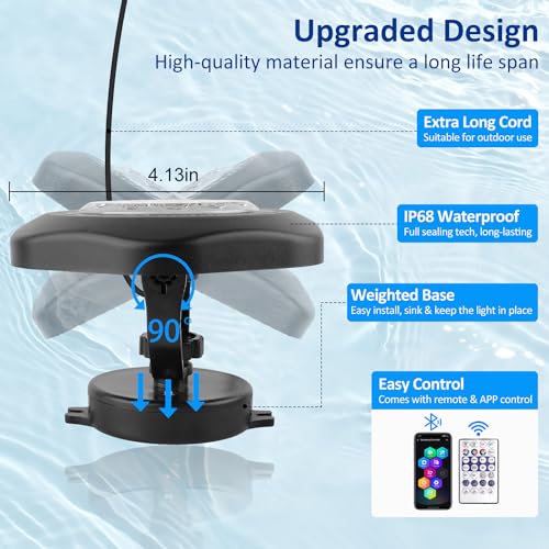 T-SUN Colored Pond Lights with APP and Remote Control – Bright LED Underwater Submersible Fountain Lights, IP68 Waterproof Landscape Spotlight for Garden Koi Pond Aquarium Fish Tank (Set of 4) - size: Set of 4