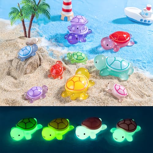 15pcs Luminous Mini Resin Turtles, Cute Tiny Turtle Figurines Glow in The Dark, for Fairy Garden Accessories, Cake Topper, Ocean Animal Theme Decor, DIY Outdoor Micro Landscape, Hidden Game - style: Turtle