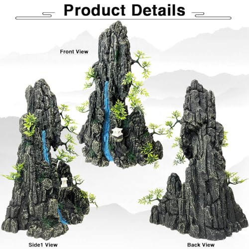 Aquarium Mountain View Stone Ornament - Aquarium Rock Decor for Fish Tank,Aquarium Decorations Extra Large and Tall Decoration for Fish Tank - 13 Inches High