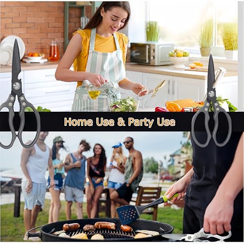 AWinjoy Heavy Duty Sharp Kitchen Scissors - Dishwasher Safe Black Cooking Shears for Meat, Chicken, Fish, Poultry, Herb, Bread (All Black) - color: All Black