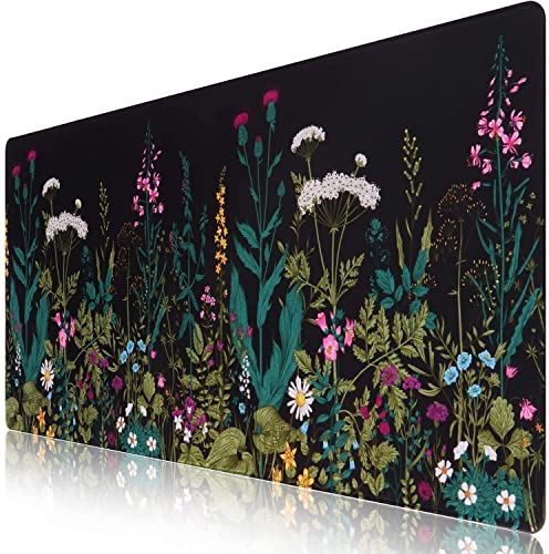iCasso Desk Mat, Big Desk Pad, XXL Extended Gaming Mouse Pad, Large Mouse Pad for Desk Protector, Rubber Base Mousepad with Stitched Edges, Keyboard Mouse Mat for Work, Game, Office, Home - Weeds - color: A-weeds