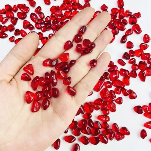 Red Glass Stones, 0.85LB/385g Aquarium Gravel Rocks, Red Aquarium Pebbles for Fish Tank, Sea Glass Rocks for Vase Filler Craft - color: Red
