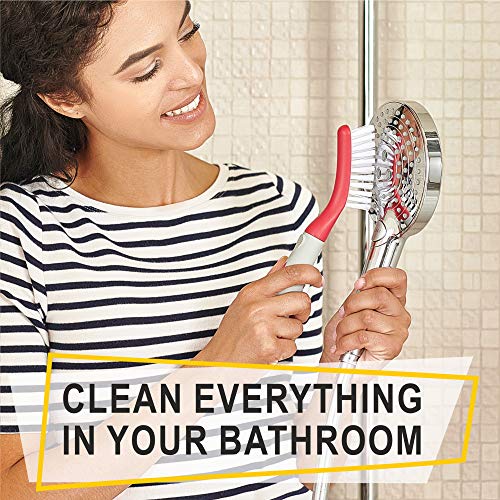 Scrub Brush Set of 3pcs - Cleaning Shower Scrubber with Ergonomic Handle and Durable Bristles - Grout Cleaner Brush - Scrub Brushes for Cleaning Bathroom, Shower, Tile, Kitchen, Floor, Bathtub, Floor - color: Red, Set of 3