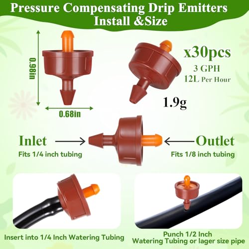 30Pcs 3 GPH Pressure Compensating Irrigation Drippers, Watering Spot GPH Dripper Drip Emitters Heads Constant Flow Outlet Heads for 1/4 Inch Irrigation Tubing for Garden Irrigation System - color: 3 GPH 30PCS