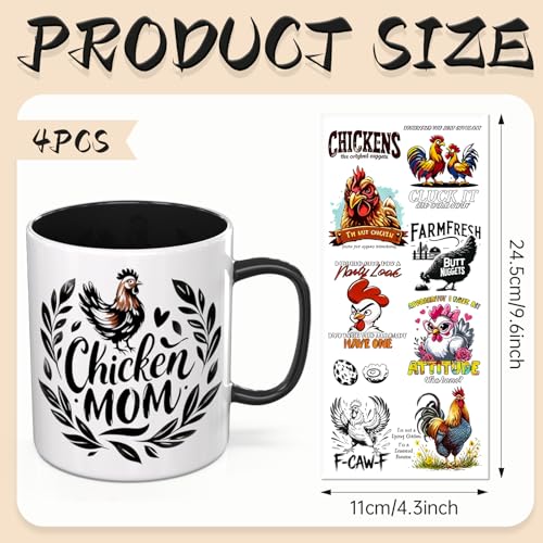 UV DTF Cup Wraps, 4 Sheets Chicken Quotes Transfer Stickers for 16oz Glass, Rub On Decals for Tumblers and Candlestick - style: Chicken Quotes