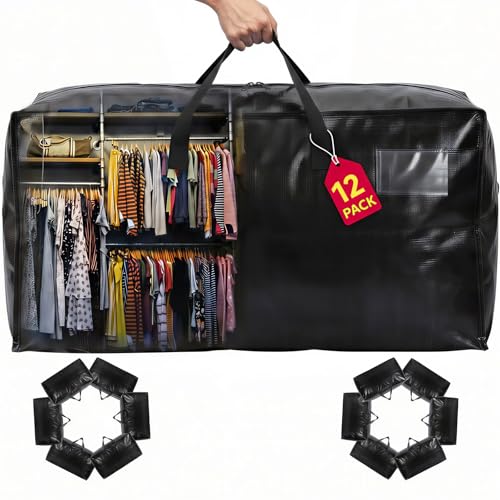 Moving Bags Heavy Duty,Extra Large Moving Bags for Travel/College Packing/Storage/Organization/Seasonal Clothes & Bedding Storage,Moving Supplies Bins,Compatible with Ikea Frakta Cart (Black,12Pcs) - color: Black, size: 12 Pack