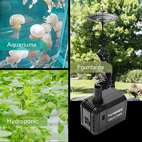 VIVOSUN 2-pack 210GPH Submersible Pump(800L/H, 8W), Ultra Quiet Water Pump with 3.3ft High Lift, Fountain Pump with 5ft Power Cord, 2 Nozzles for Fish Tank, Pond, Aquarium, Statuary, Hydroponics - size: 2 Pack 210GPH