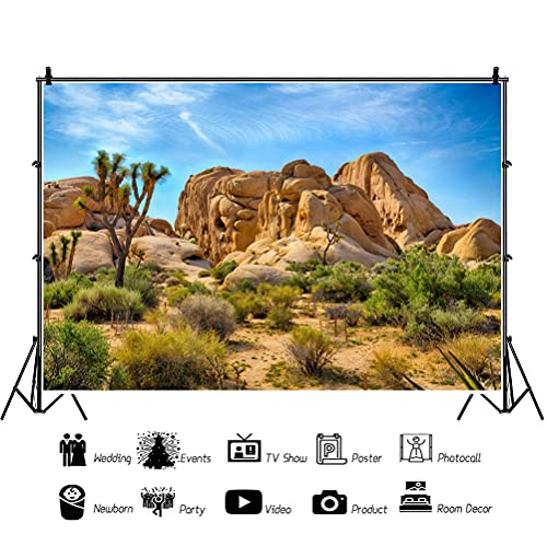 10x8ft Joshua Tree National Park Natural Photography Backdrop American Western Desert Weathering Rock Drought-Tolerant Plant Cactus Photo Event Party Background Portrait Photo Props Polyester - size: 10x8ft-P