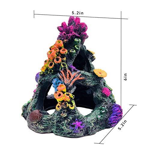 GSD Aquarium Colorful Coral Reef Set Fish Tank Decoration Mountain Ornament for Aquarium Environments Decor Accessories, Coral Mountain x 1, Aquatic Plant x 4