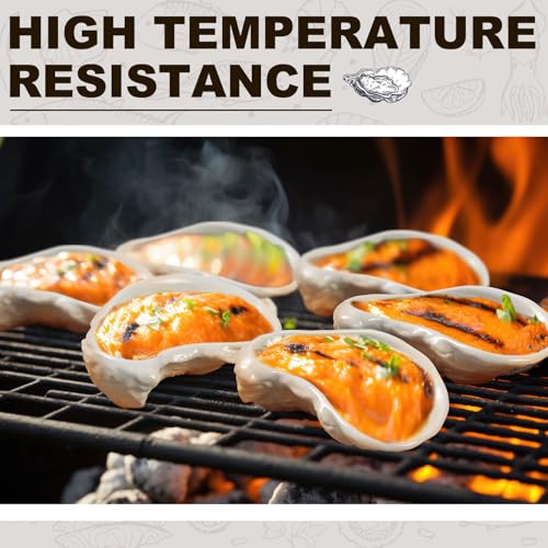 Reallnaive 6 Pcs Ceramic Oyster Shells Reusable Oyster Grilling Shells Large Clam Baking Dish Platter Plate for Cooking Shrimp Scallops Clams Seafood of All Kind