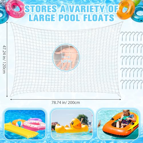 Aliceset 1/2/4 Pcs Pool Float Storage Net Bag Various Sizes Adjustable Swimming Pool Inflatable Toy Hanging Organizer Mesh Net Pouch Holder Reinforced Attaches to Poolside Fence - color: White, size: 79 x 47"