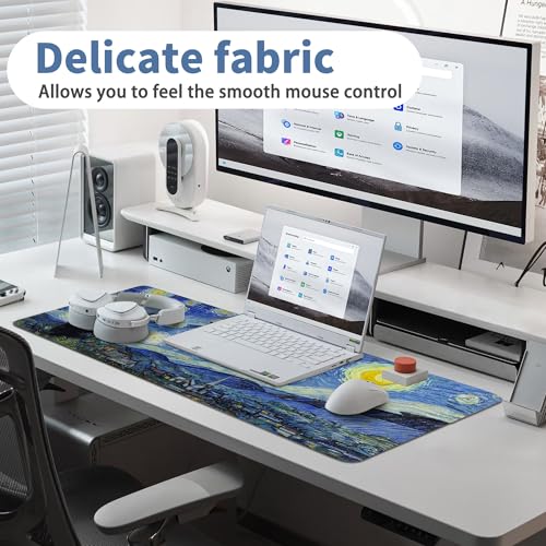 Starry Night Cat Gaming Mouse Pad Large Desk Mat Extended Keyboard Mouse Pad Anime Mousepad with Non-Slip Base and Stitched Edge Mouse Mat Desk Pad 31.5 x 11.8 Mouse Pads for Desk Home Office Gaming - color: Starry Night Cat