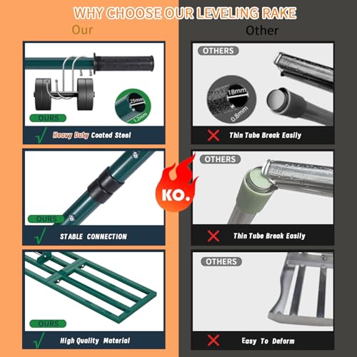 Lawn Leveling Rake Heavy Duty Stainless Steel Lawn Leveler Tool 45”x10” with 78” Adjustable Long Handle Yard Level Rake for Soil, Ground,Backyard Dressing,Golf Field,Garden Tools Grass Seed - style: 45"x10" Large