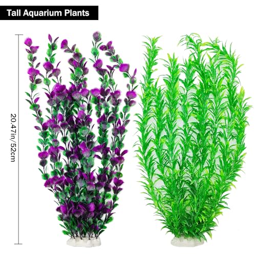 20.47 Inch Tall Aquarium Plants – Large Lifelike Artificial Fish Tank Decorations, 2 Pcs Fish Tank Plants Plastic, Durable & Safe for Freshwater/Saltwater Aquariums (Green (Style D)) - color: Green (Style D)