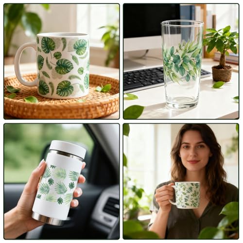 10 Sheets Plants UV DTF Cup Wraps for 16OZ Glass, 4.3 x 9.4 Inch Green Leaves UV DTF Transfer Stickers Waterproof Rub on Transfer Decals for Glass Bottle Vase Furniture Crafts - style: Green Plants
